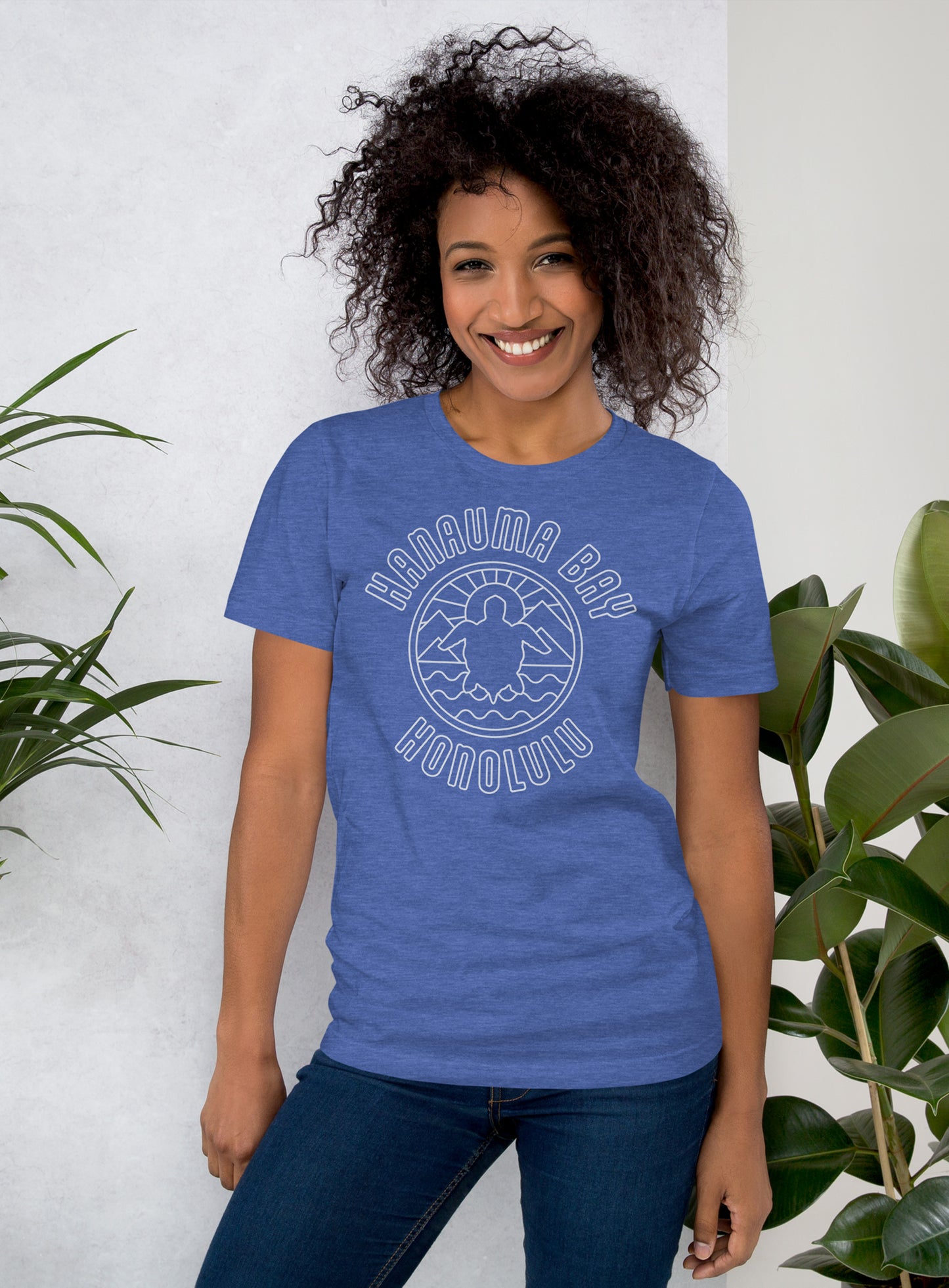 Unisex: Hanauma Bay Sunset Tee - Heather True Royal