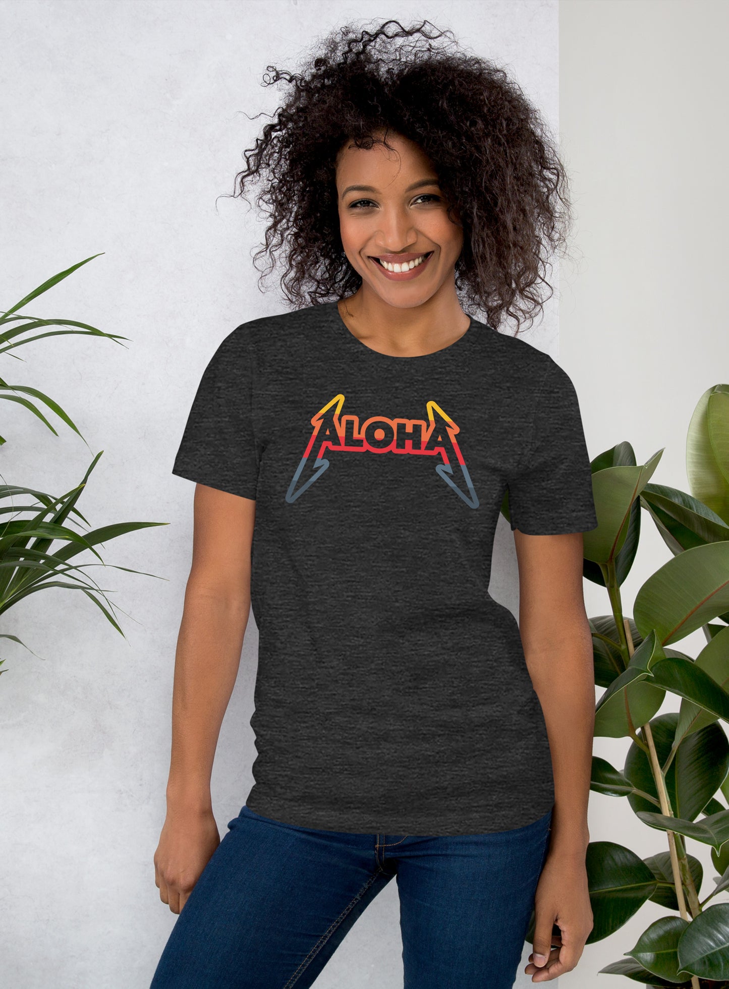 Unisex: Aloha Rocks Sunset Tee - Dark Grey Heather