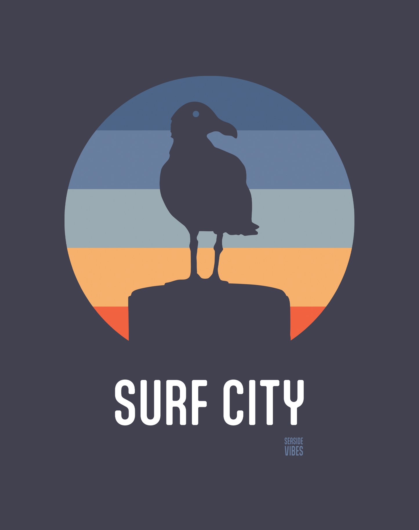 Unisex: Surf City Seagull Tee - 100% Cotton | Navy