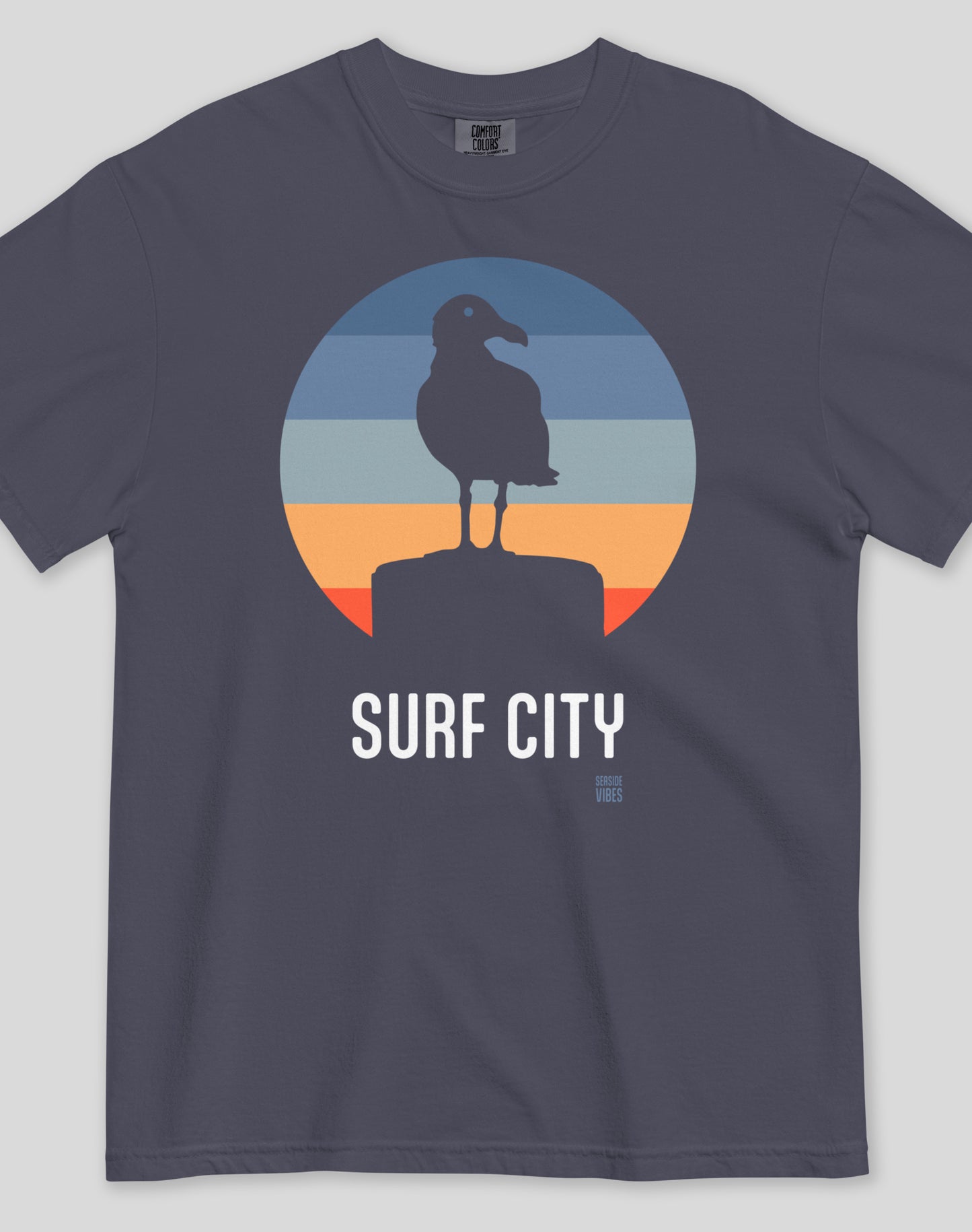 Unisex: Surf City Seagull Tee - 100% Cotton | Navy