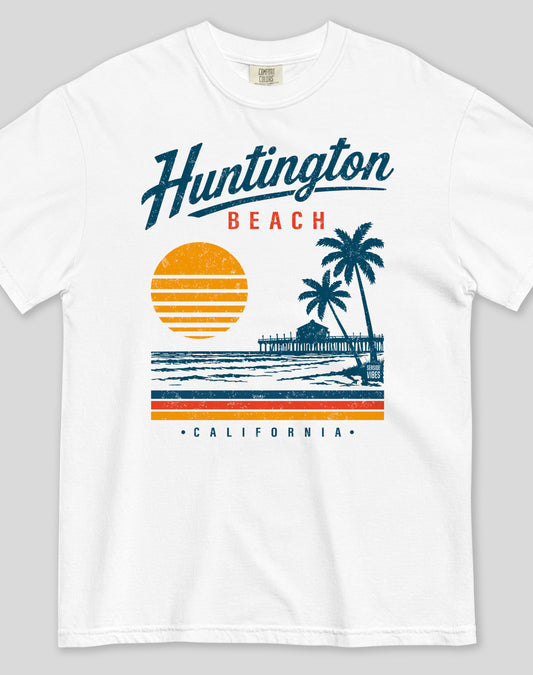 Unisex: Vintage Huntington Beach Tee - 100% Cotton | White