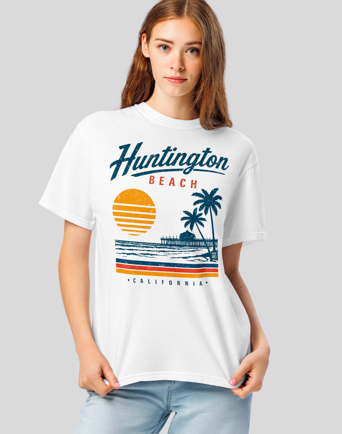 Vintage Huntington Beach Tee - Premium 100% Cotton | White