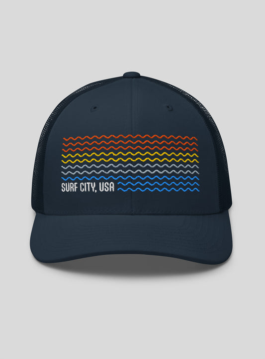 Surf City USA Sunset Trucker Hat - Navy/Navy