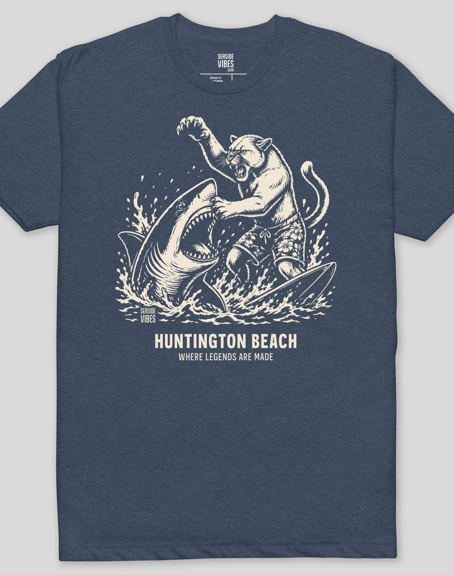 Huntington Beach Shark vs Mountain Lion Legends Tee - Cotton Blend | Midnight Navy