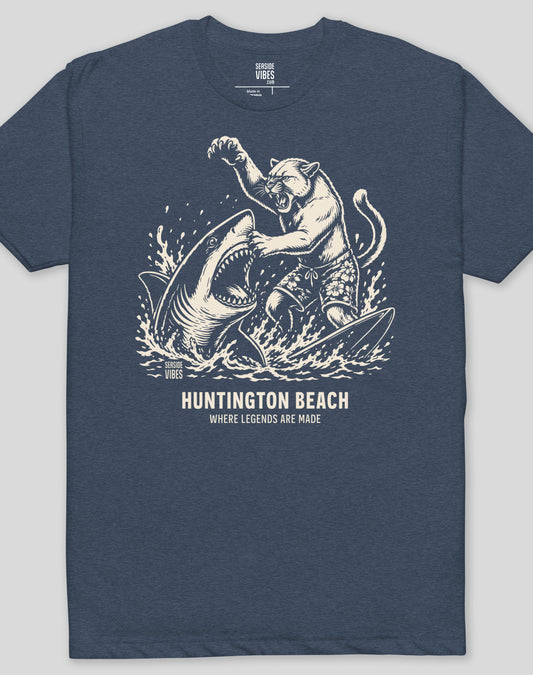 Huntington Beach Shark vs Mountain Lion Legends Tee - Cotton Blend | Midnight Navy