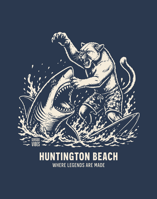 Huntington Beach Shark vs Mountain Lion Legends Tee - Cotton Blend | Midnight Navy