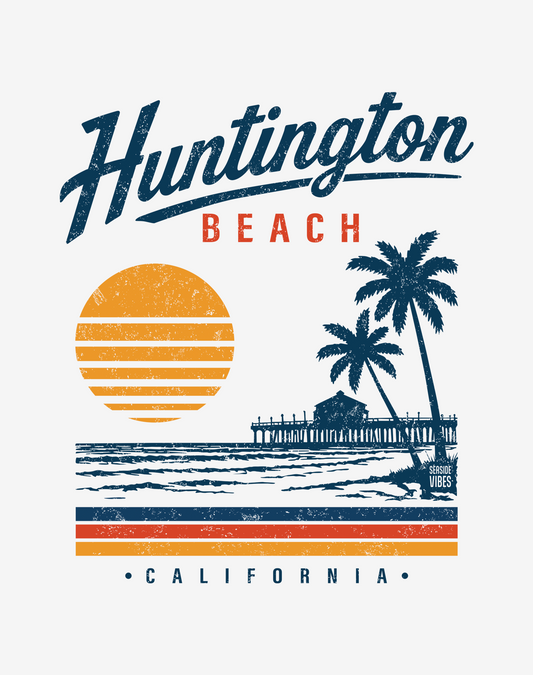 Vintage Huntington Beach Tee - Cotton Blend | White