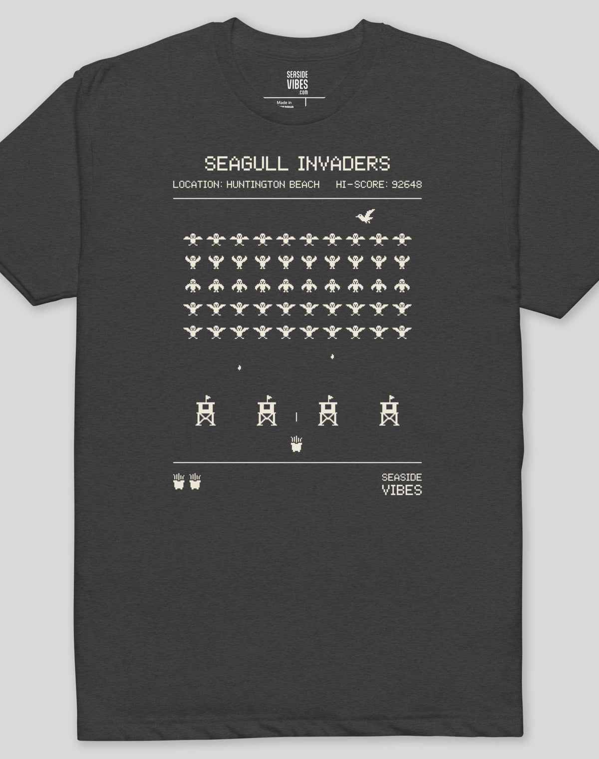 Huntington Beach Seagull Invaders Tee - Cotton Blend | Charcoal