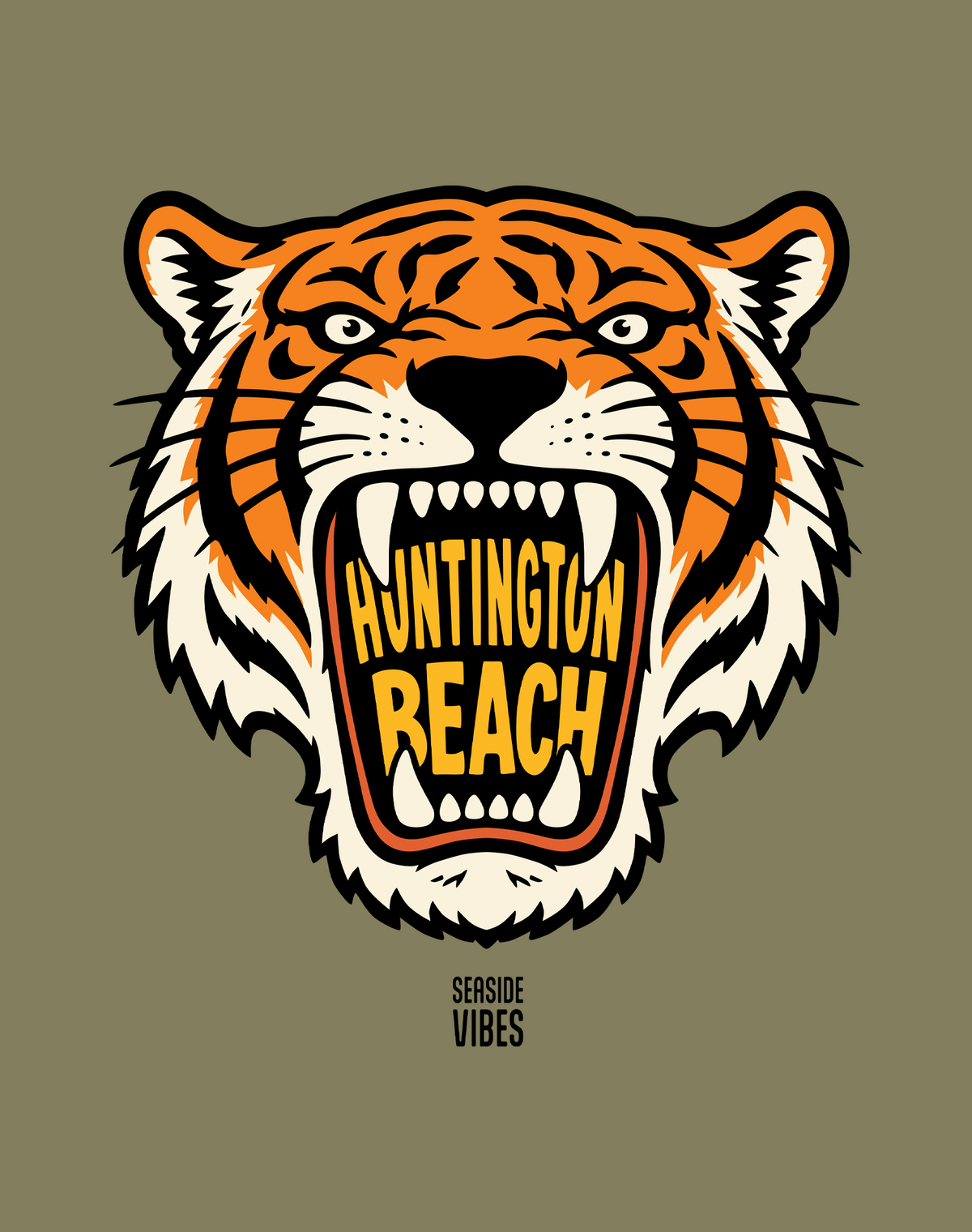 Huntington Beach AF Tiger Tee - Cotton Blend | Military Green