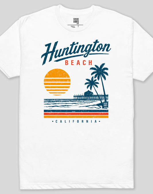 Vintage Huntington Beach Tee - Cotton Blend | White