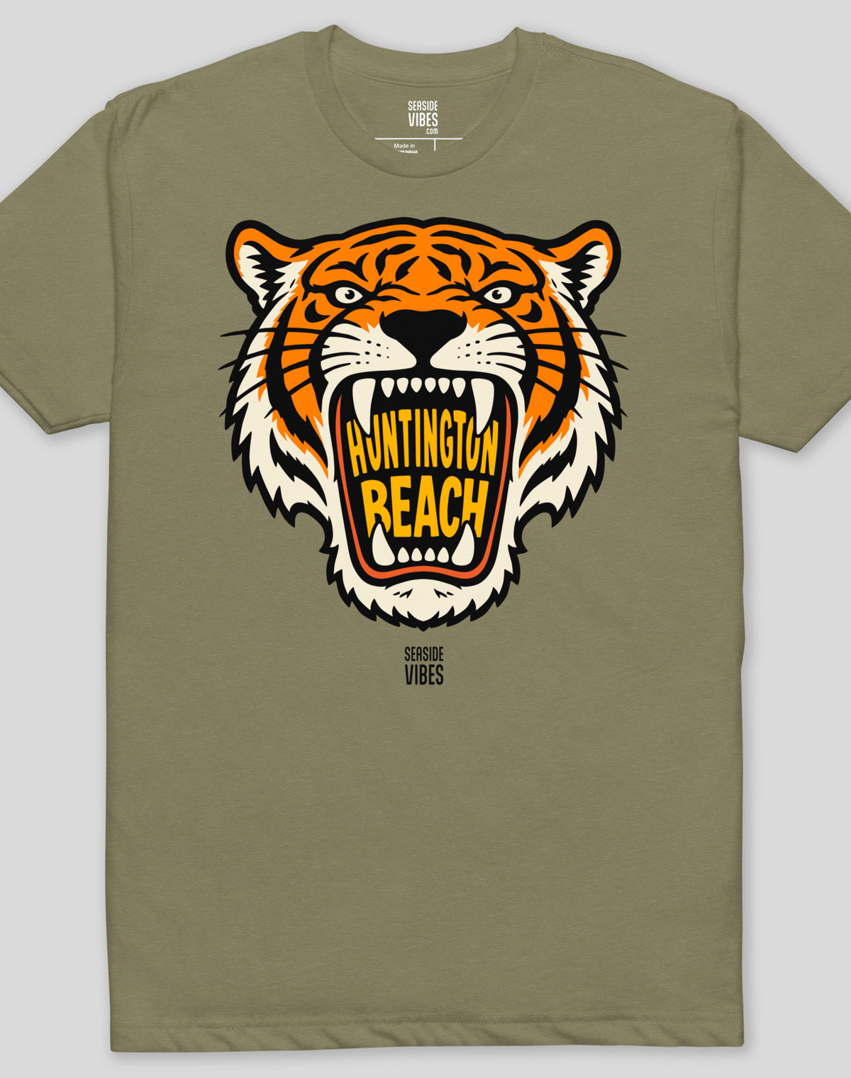 Huntington Beach AF Tiger Tee - Cotton Blend | Military Green