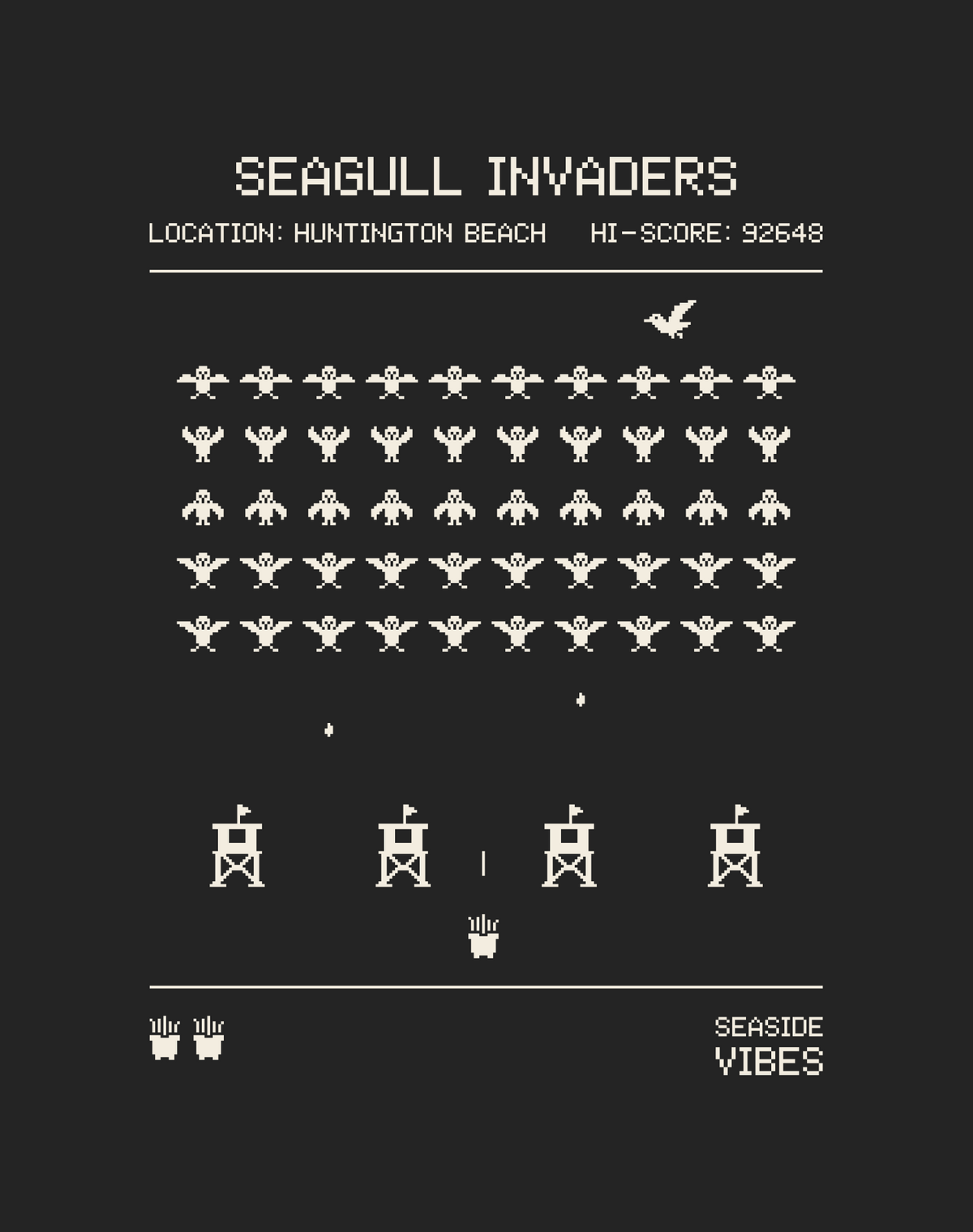 Huntington Beach Seagull Invaders Tee - Cotton Blend | Charcoal
