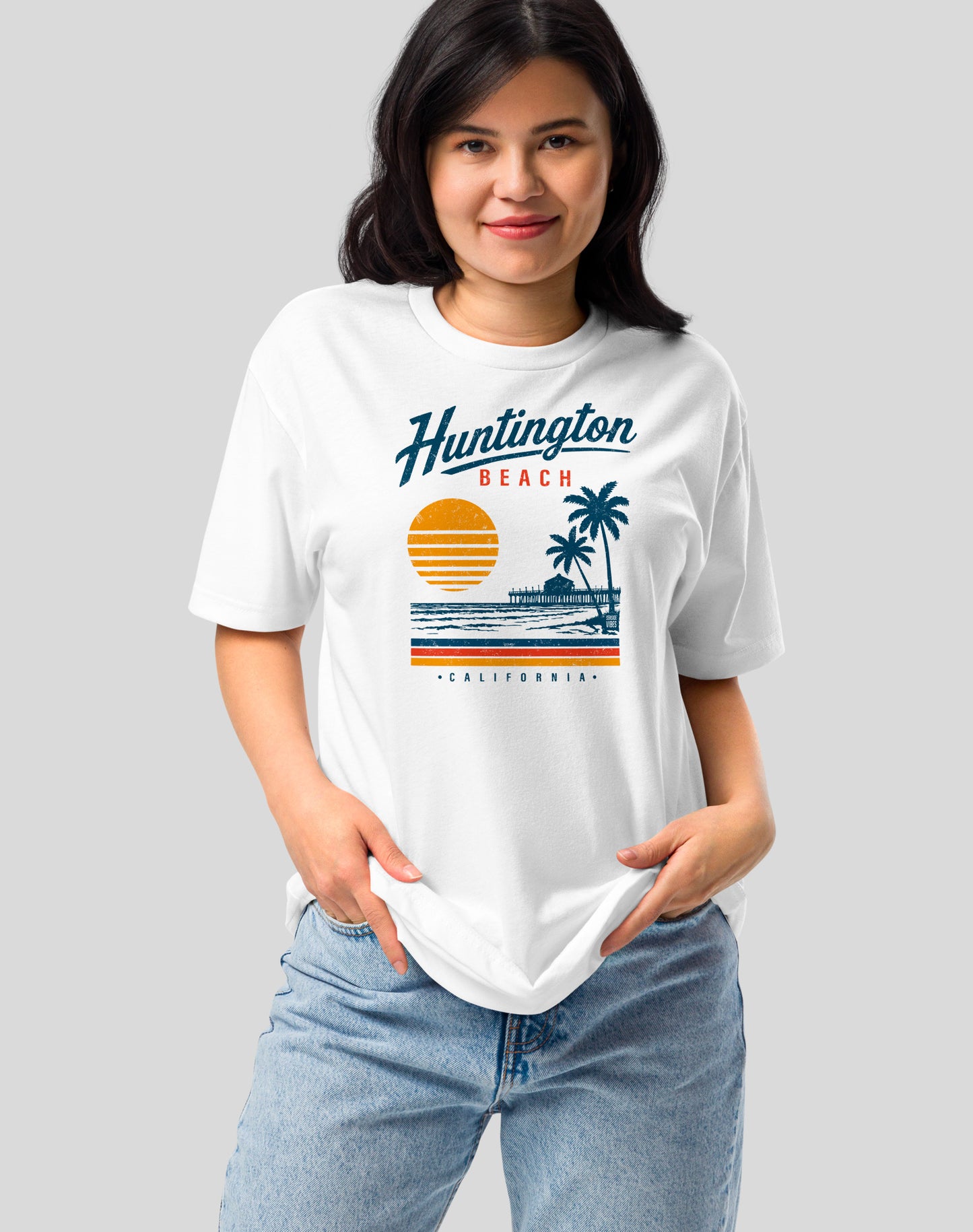 Vintage Huntington Beach Tee - Cotton Blend | White