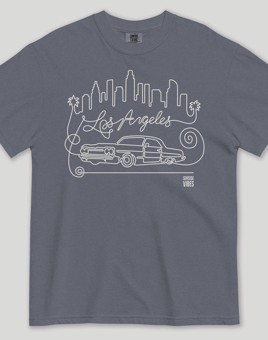 Unisex: Los Angeles Continuous Doodle Tee - 100% Cotton | Denim