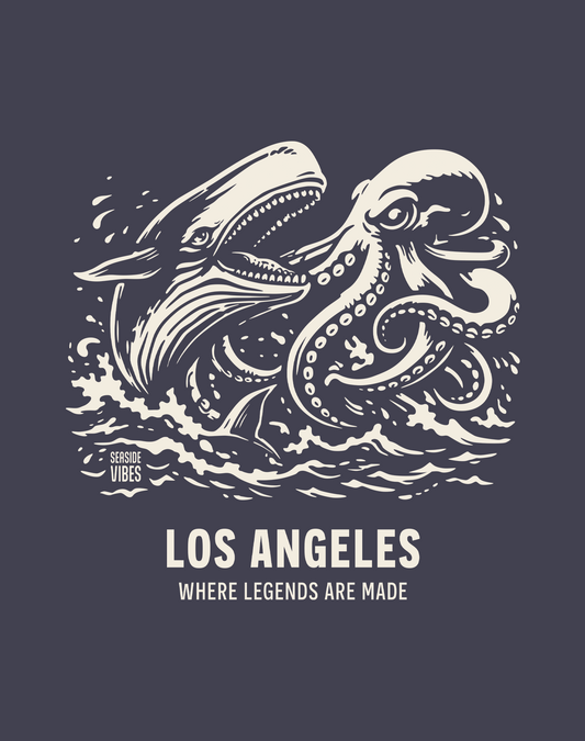 Los Angeles Octopus vs Whale Legends Tee - Premium 100% Cotton | Navy