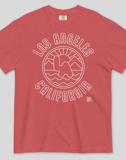 Unisex: Los Angeles Sunrise Tee - 100% Cotton | Crimson