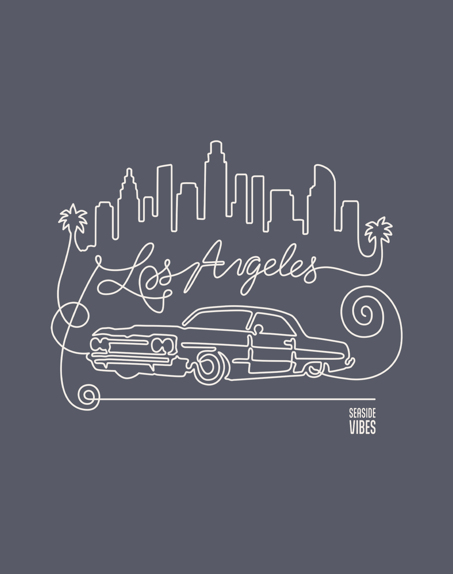 Unisex: Los Angeles Continuous Doodle Tee - 100% Cotton | Denim
