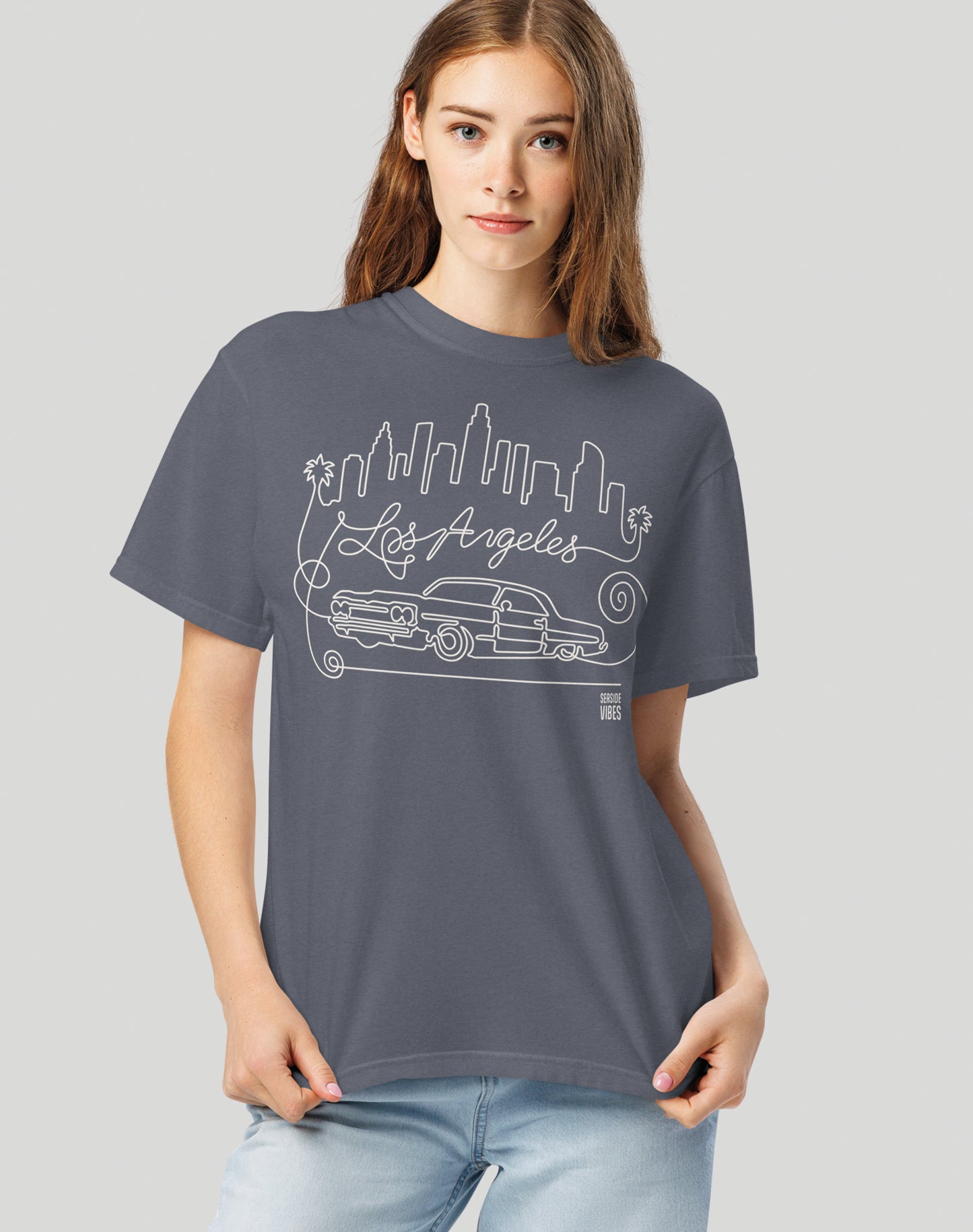 Unisex: Los Angeles Continuous Doodle Tee - 100% Cotton | Denim