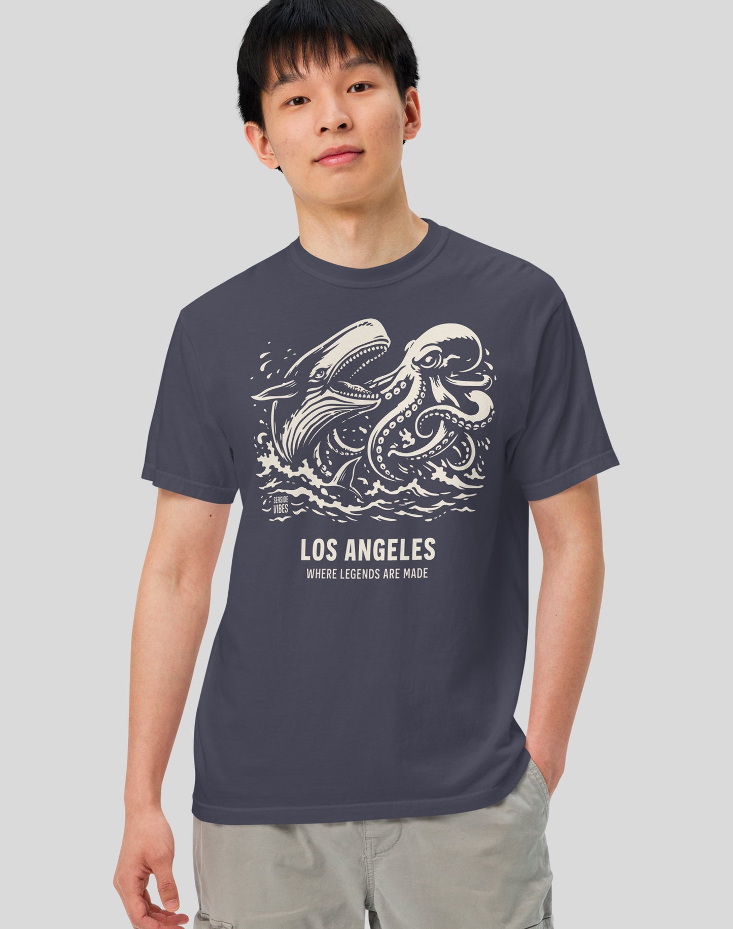 Unisex: Los Angeles Octopus vs Whale Legends Tee - 100% Cotton | Navy