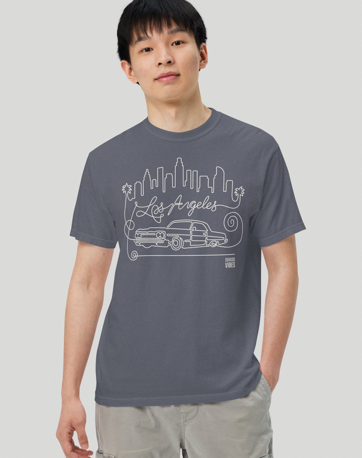 Unisex: Los Angeles Continuous Doodle Tee - 100% Cotton | Denim