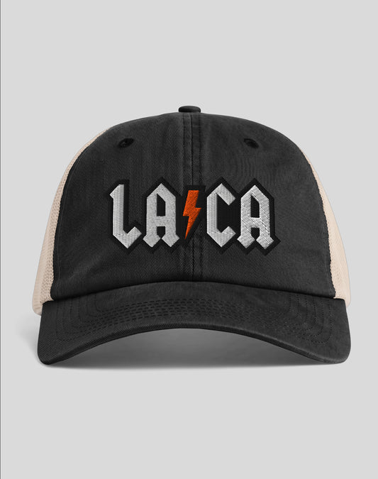 Los Angeles Rocks (LA⚡️CA) Sunwashed Trucker Hat | Black/Tan