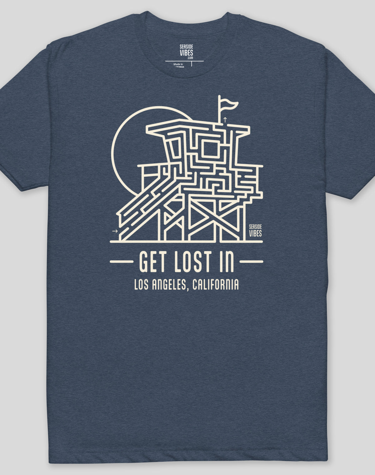Get Lost In Los Angeles Lifeguard Tower Maze Tee - Cotton Blend | Midnight Navy