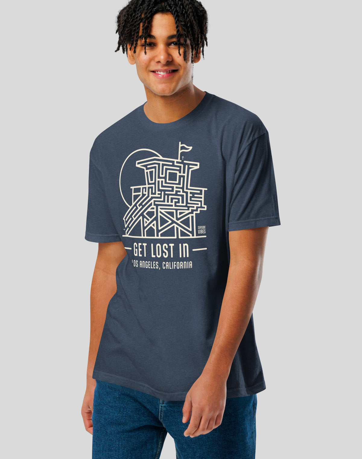 Get Lost In Los Angeles Lifeguard Tower Maze Tee - Cotton Blend | Midnight Navy