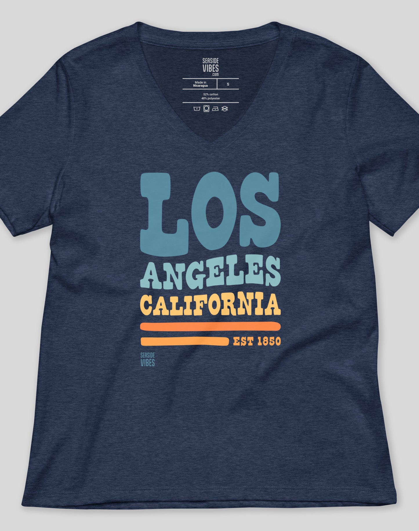 V-Neck: Los Angeles Vibes Tee - Heather Navy
