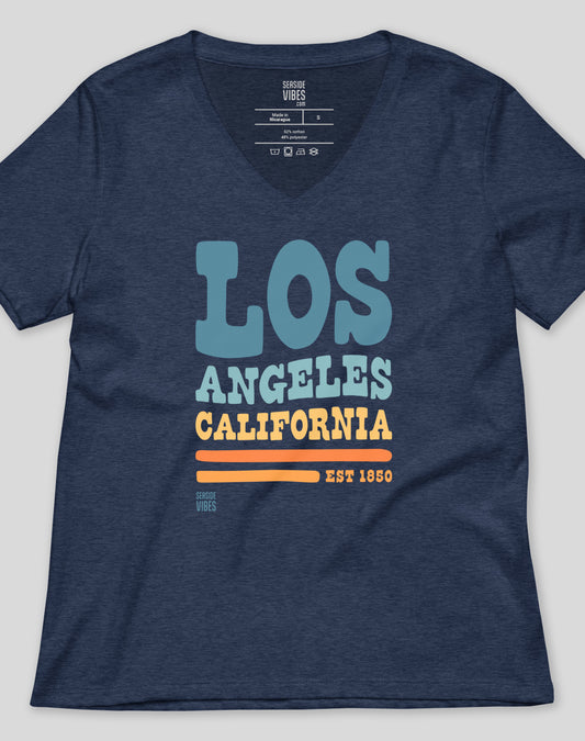 V-Neck: Los Angeles Vibes Tee - Heather Navy