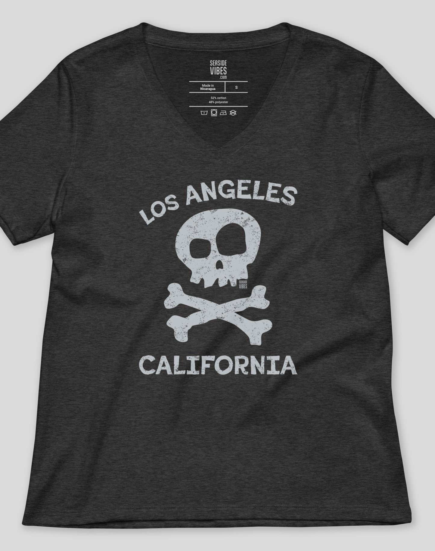 V-Neck: Los Angeles Skull and Bones Tee | Dark Grey Heather