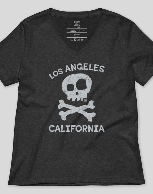 V-Neck: Los Angeles Skull and Bones Tee | Dark Grey Heather
