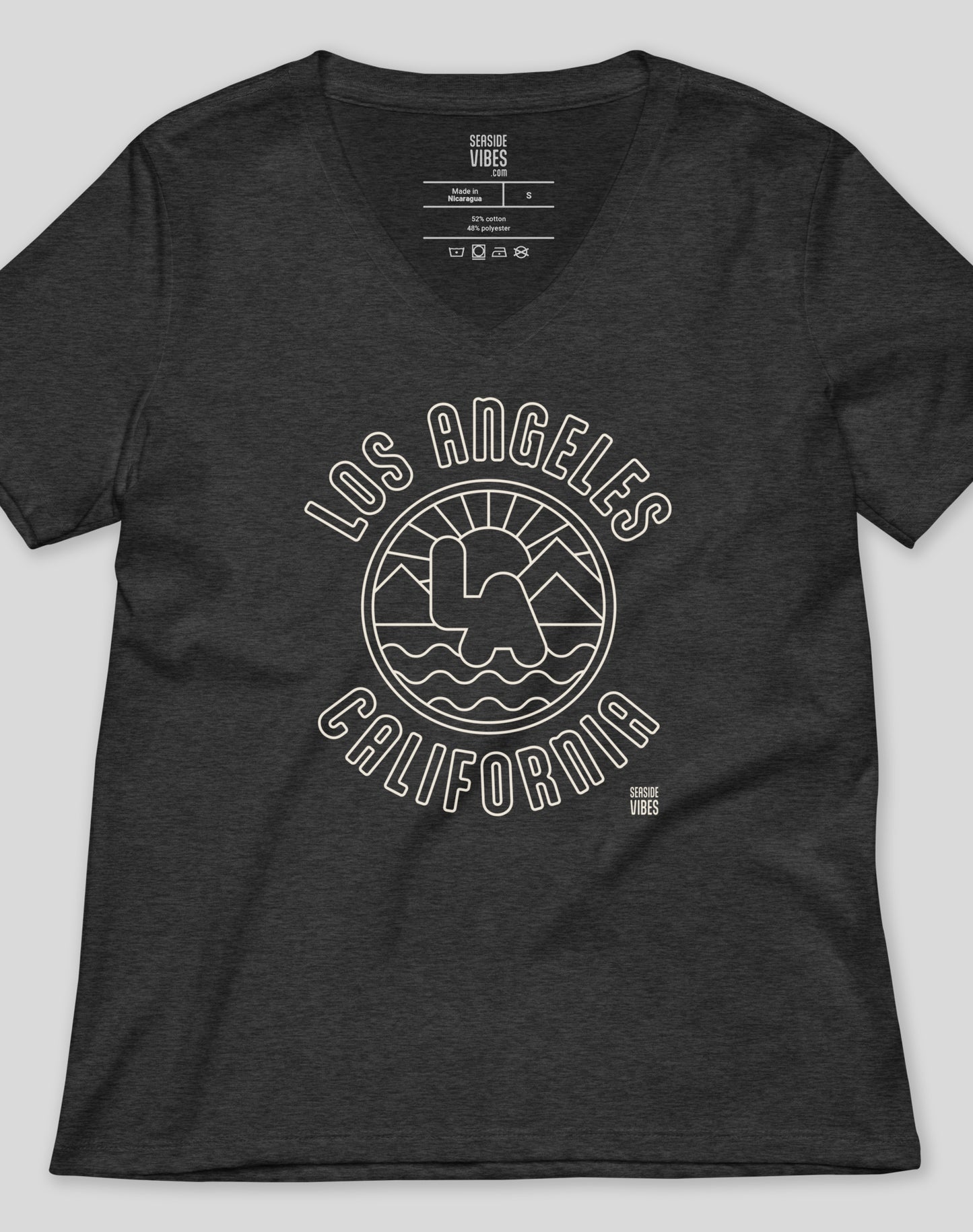 V-Neck: Los Angeles Sunrise Tee - Dark Grey Heather