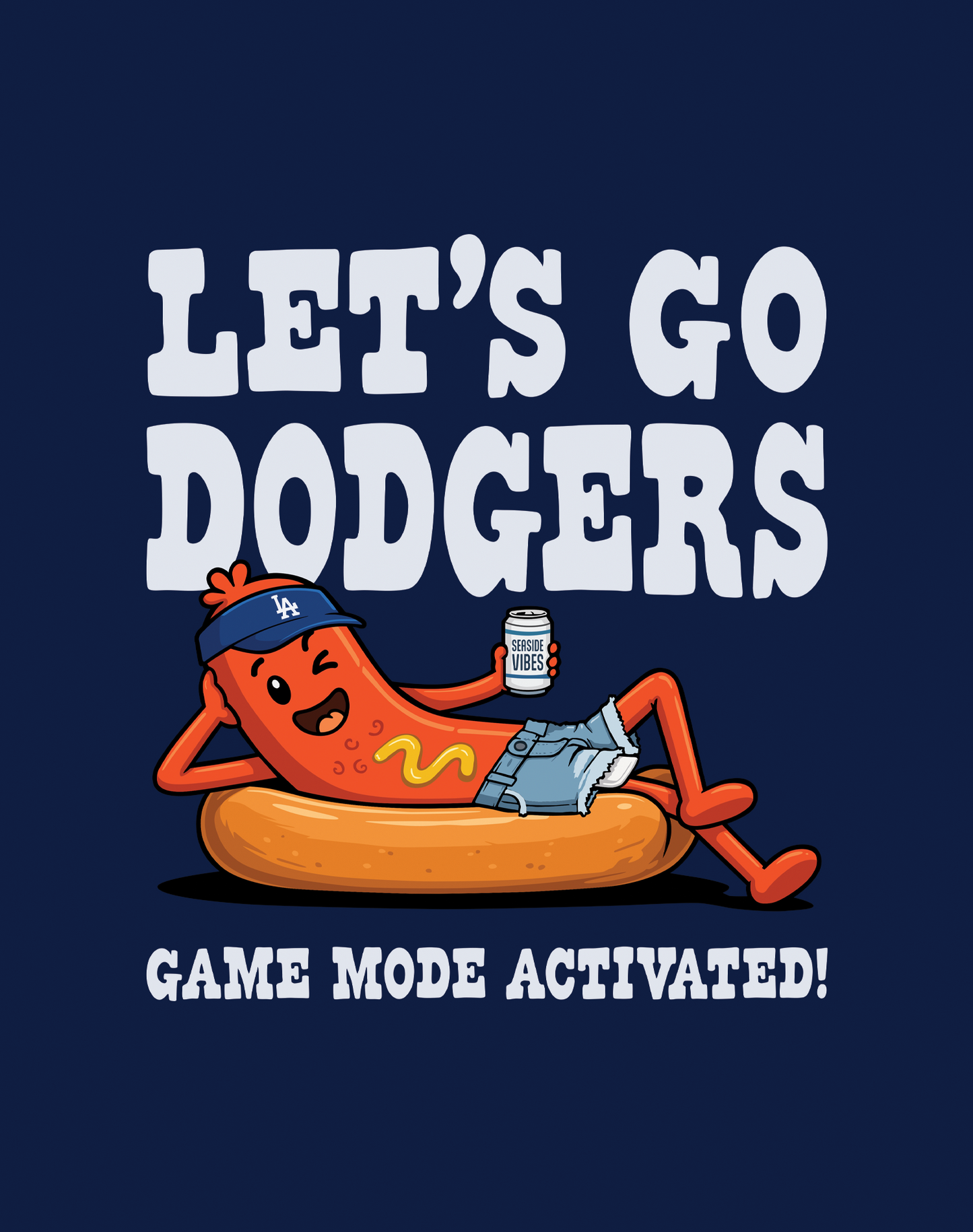 V-Neck: Let's Go Dodgers, Game Mode Activated! Tee - Heather Navy