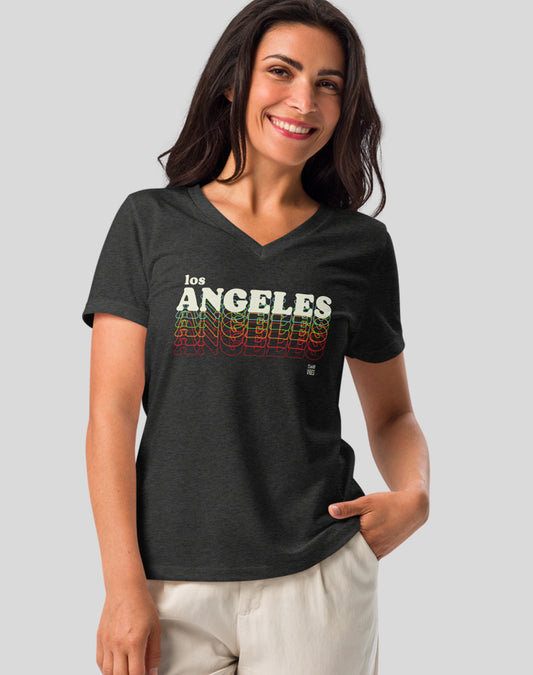 V-Neck: Los Angeles Remix Tee | Dark Grey Heather