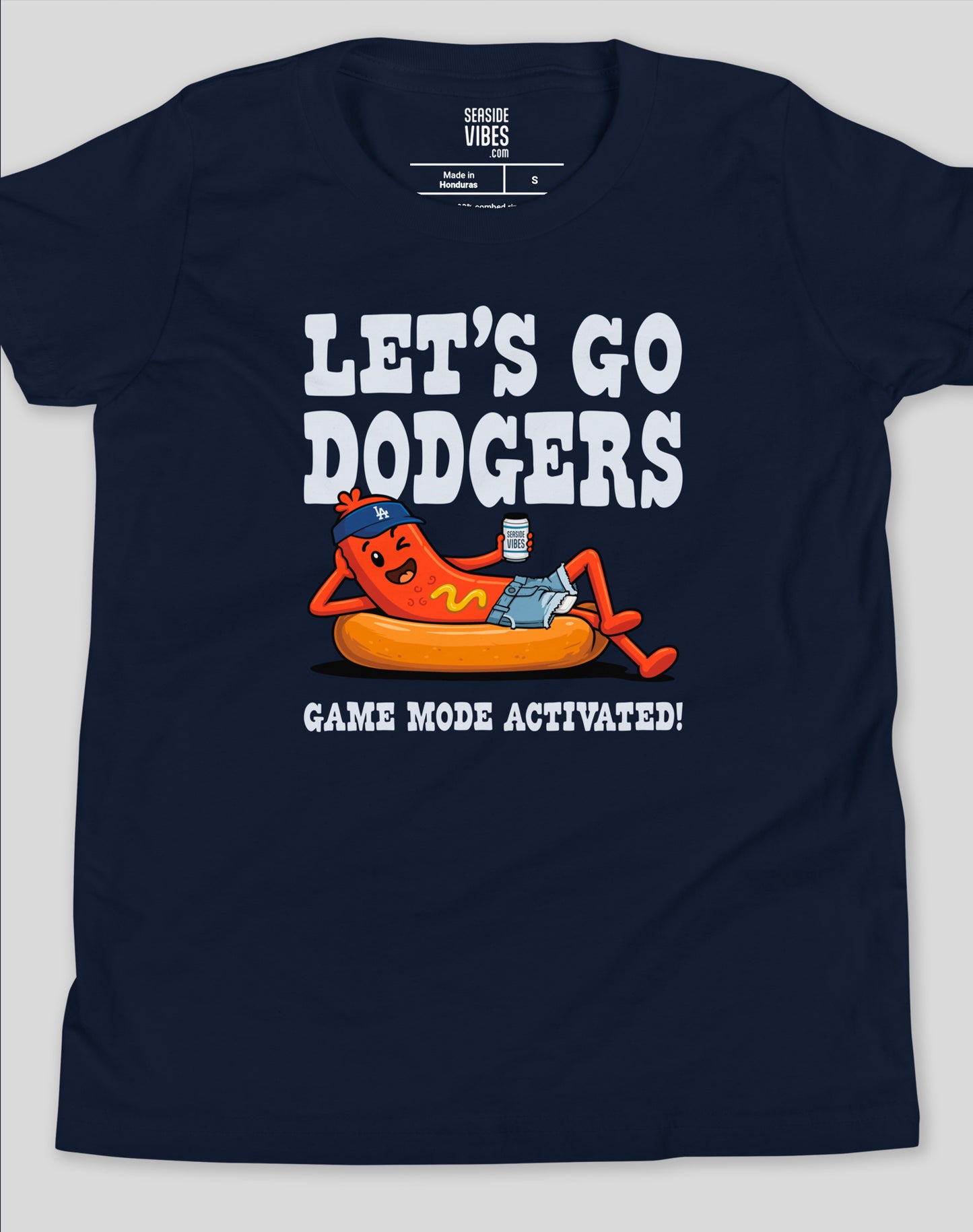 Youth: Let's Go Dodgers, Game Mode Activated! Tee | Navy