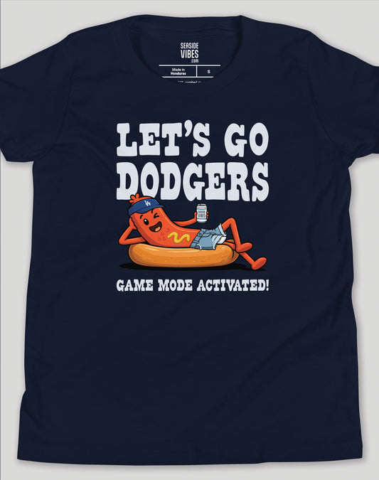 Youth: Let's Go Dodgers, Game Mode Activated! Tee | Navy