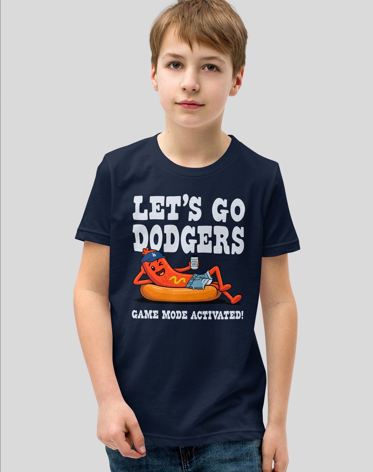 Youth: Let's Go Dodgers, Game Mode Activated! Tee | Navy