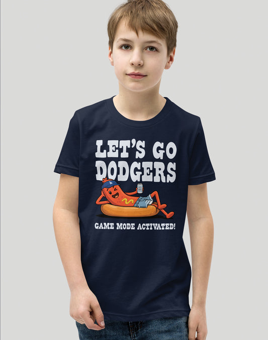 Youth: Let's Go Dodgers, Game Mode Activated! Tee | Navy