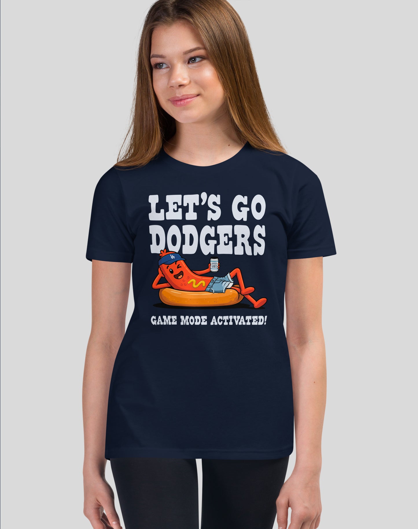 Youth: Let's Go Dodgers, Game Mode Activated! Tee | Navy