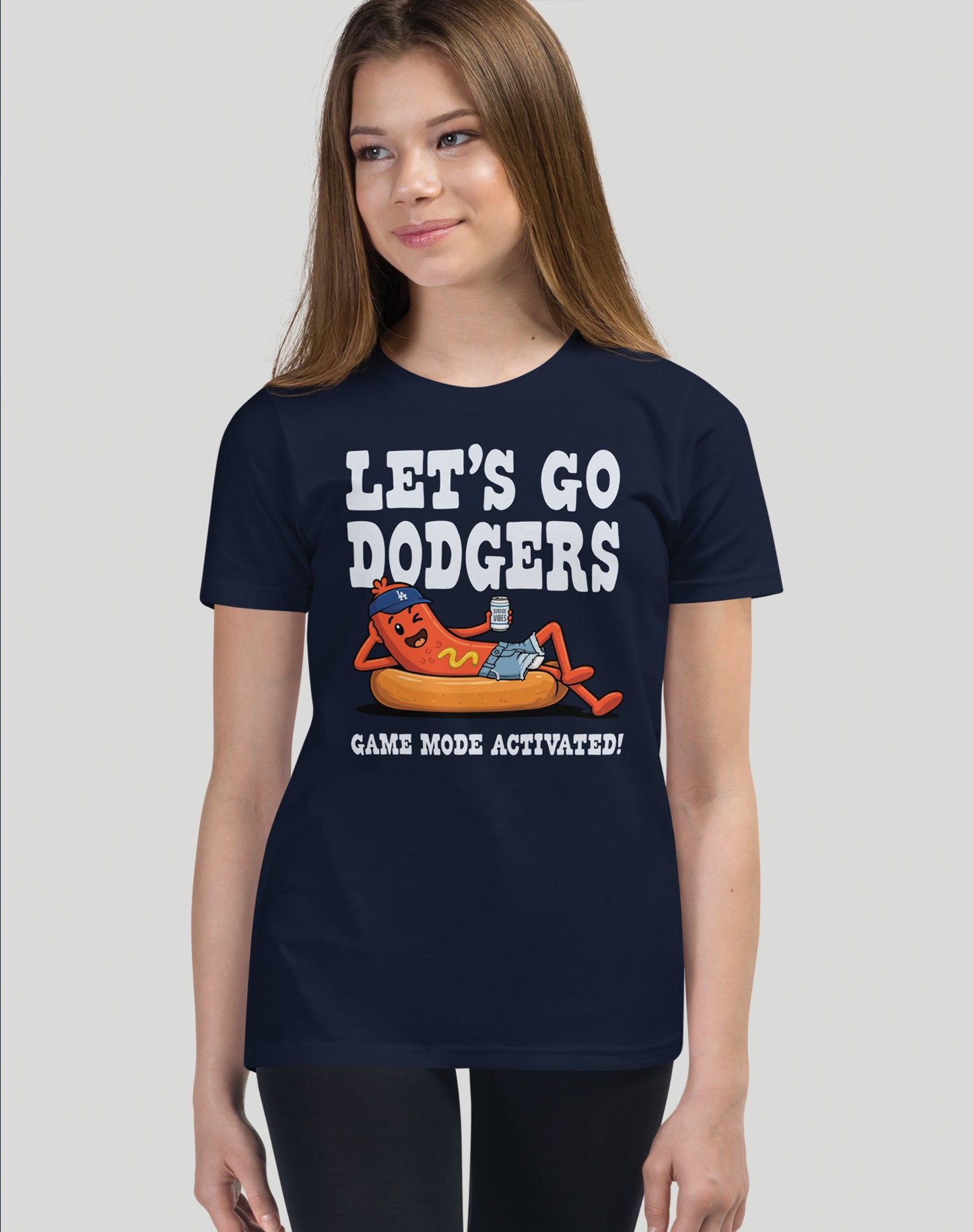 Youth: Let's Go Dodgers, Game Mode Activated! Tee | Navy