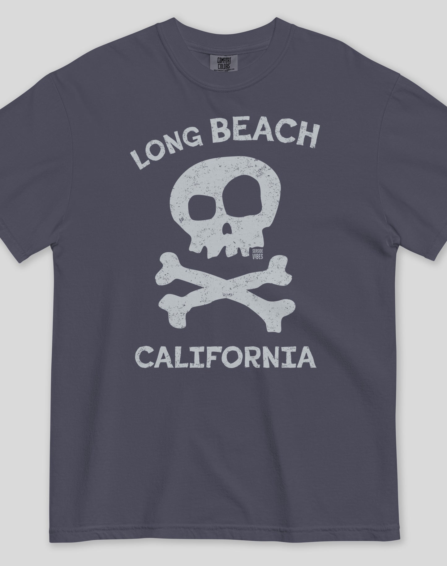 Unisex: Long Beach Skull & Bones Tee - 100% Cotton | Navy