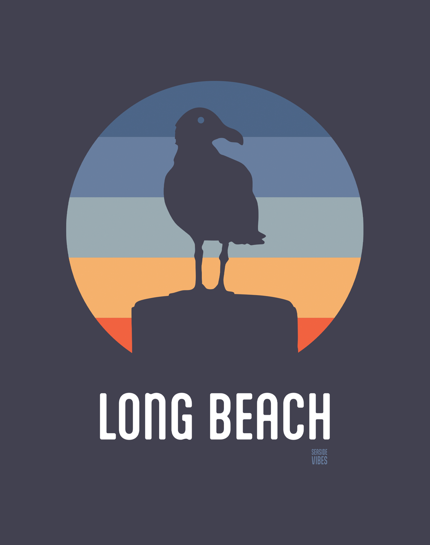 Unisex: Long Beach Seagull Sunset Tee - 100% Cotton | Navy