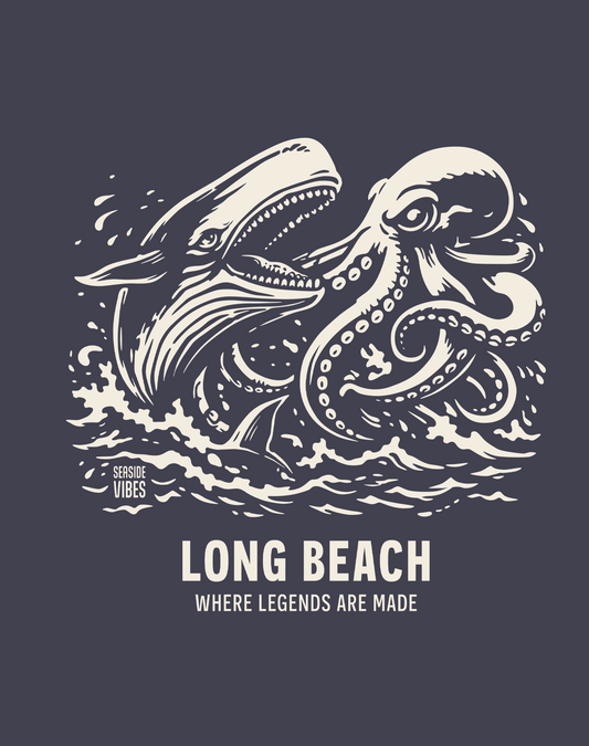 Unisex: Long Beach Octopus vs Whale Legends Tee - 100% Cotton | Navy