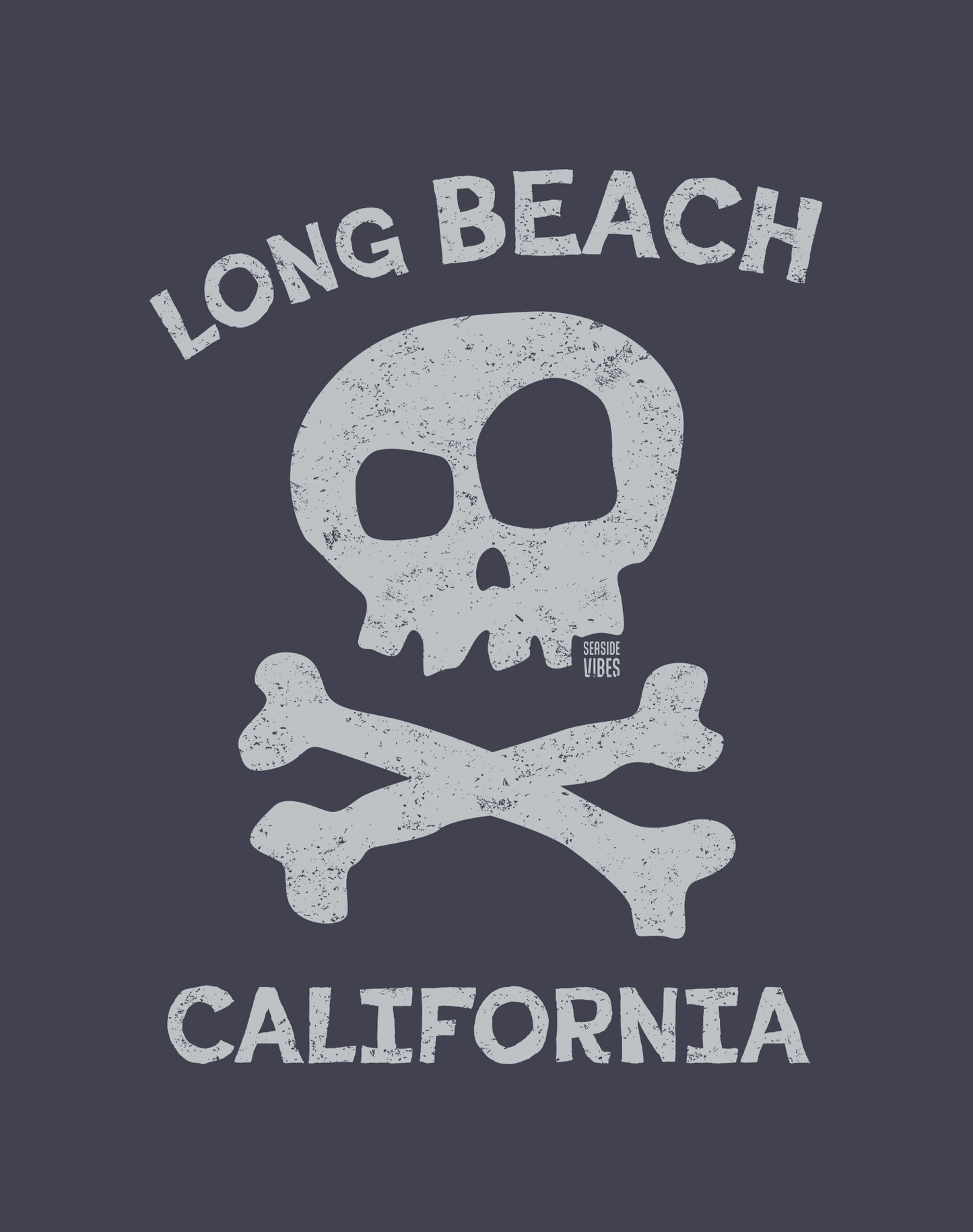 Unisex: Long Beach Skull & Bones Tee - 100% Cotton | Navy