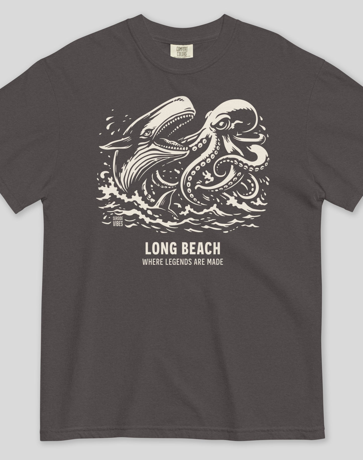 Unisex: Long Beach Octopus vs Whale Legends Tee - 100% Cotton | Graphite