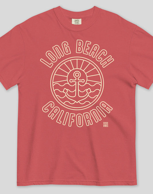 Unisex: Long Beach Anchor Tee - 100% Cotton | Crimson