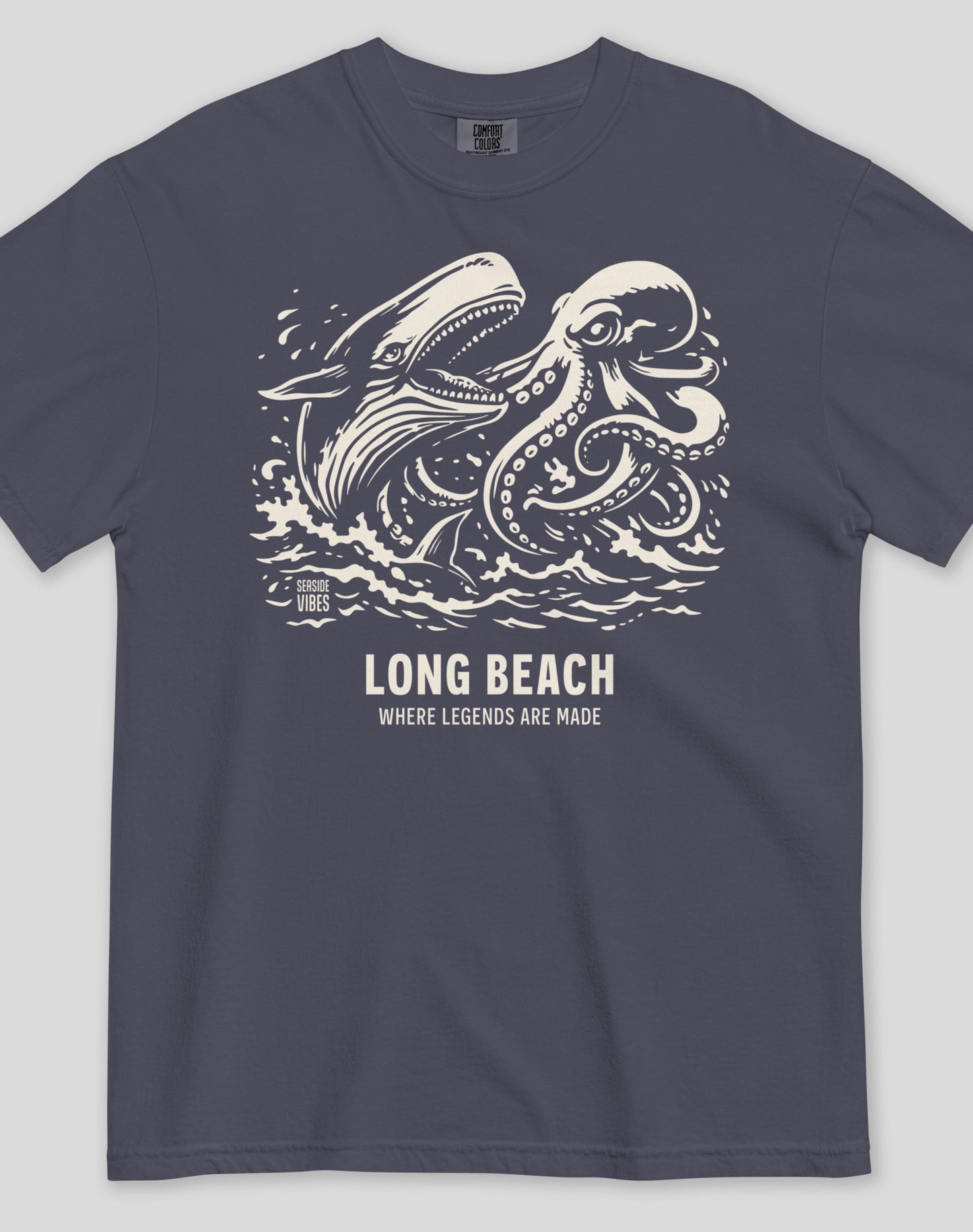 Long Beach Octopus vs Whale Legends Tee - Premium 100% Cotton | Navy