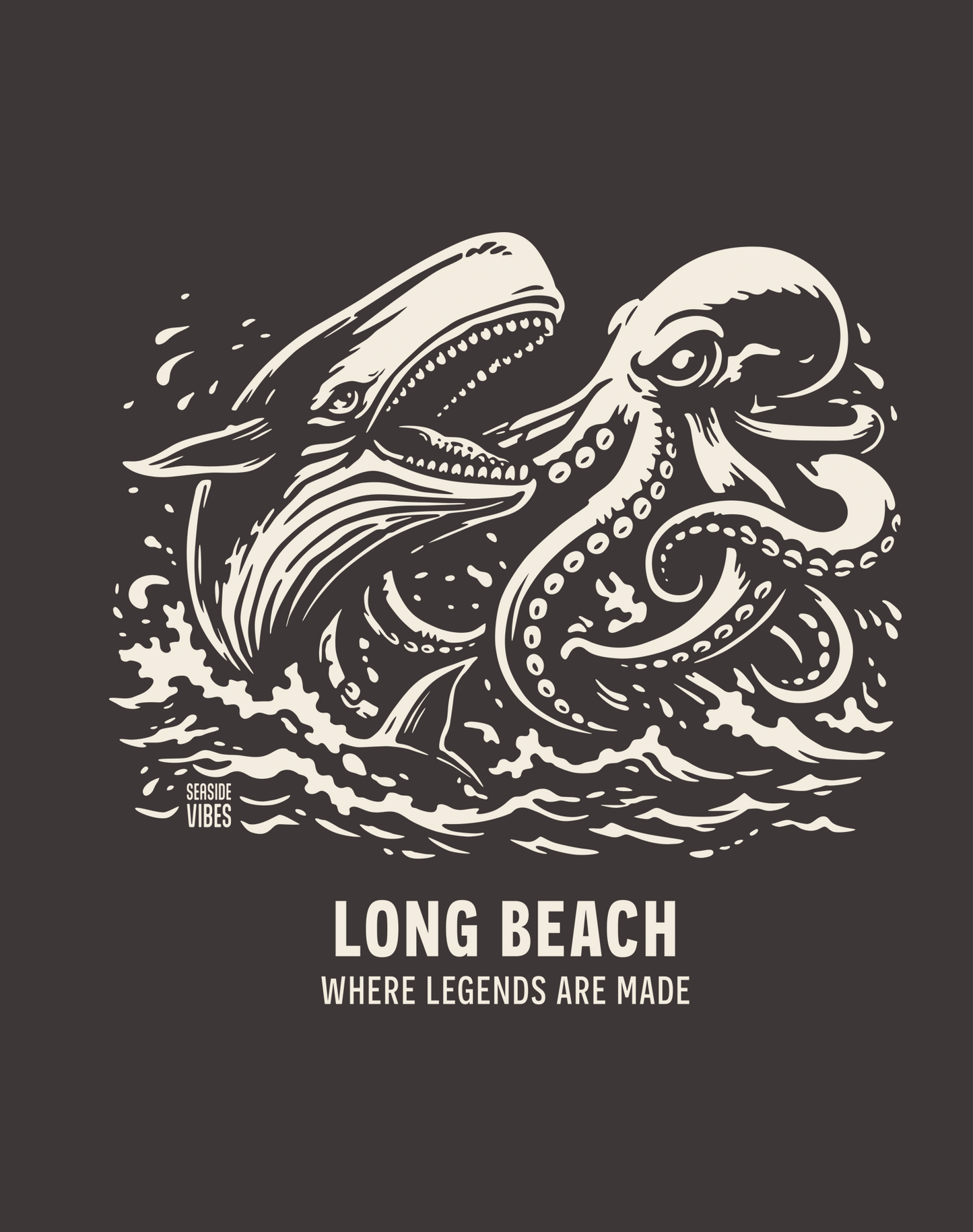 Unisex: Long Beach Octopus vs Whale Legends Tee - 100% Cotton | Graphite