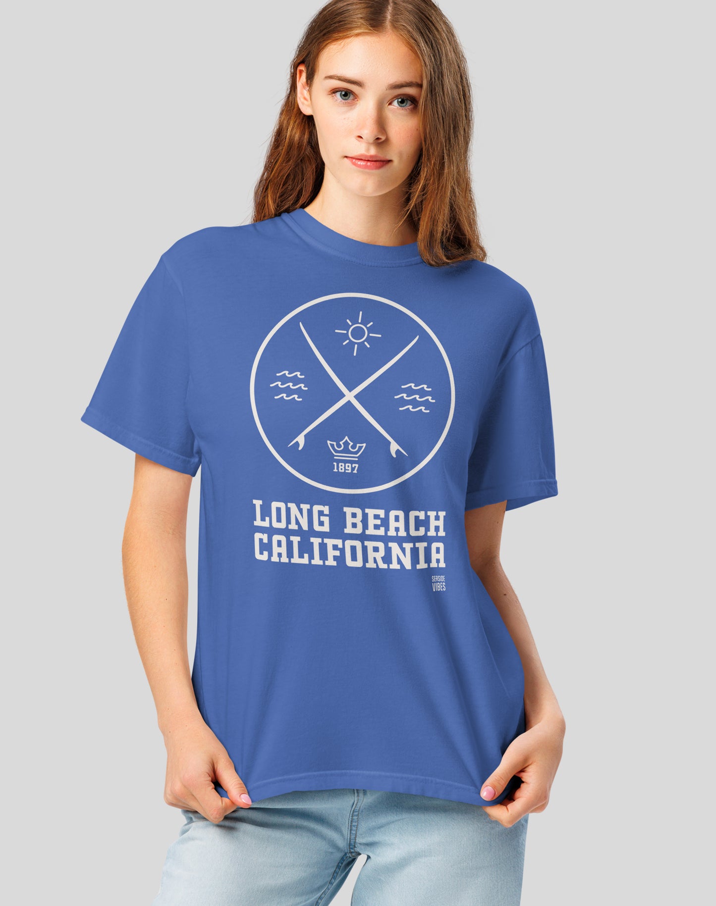 Unisex: Long Beach Surf Tee - 100% Cotton | Mystic Blue