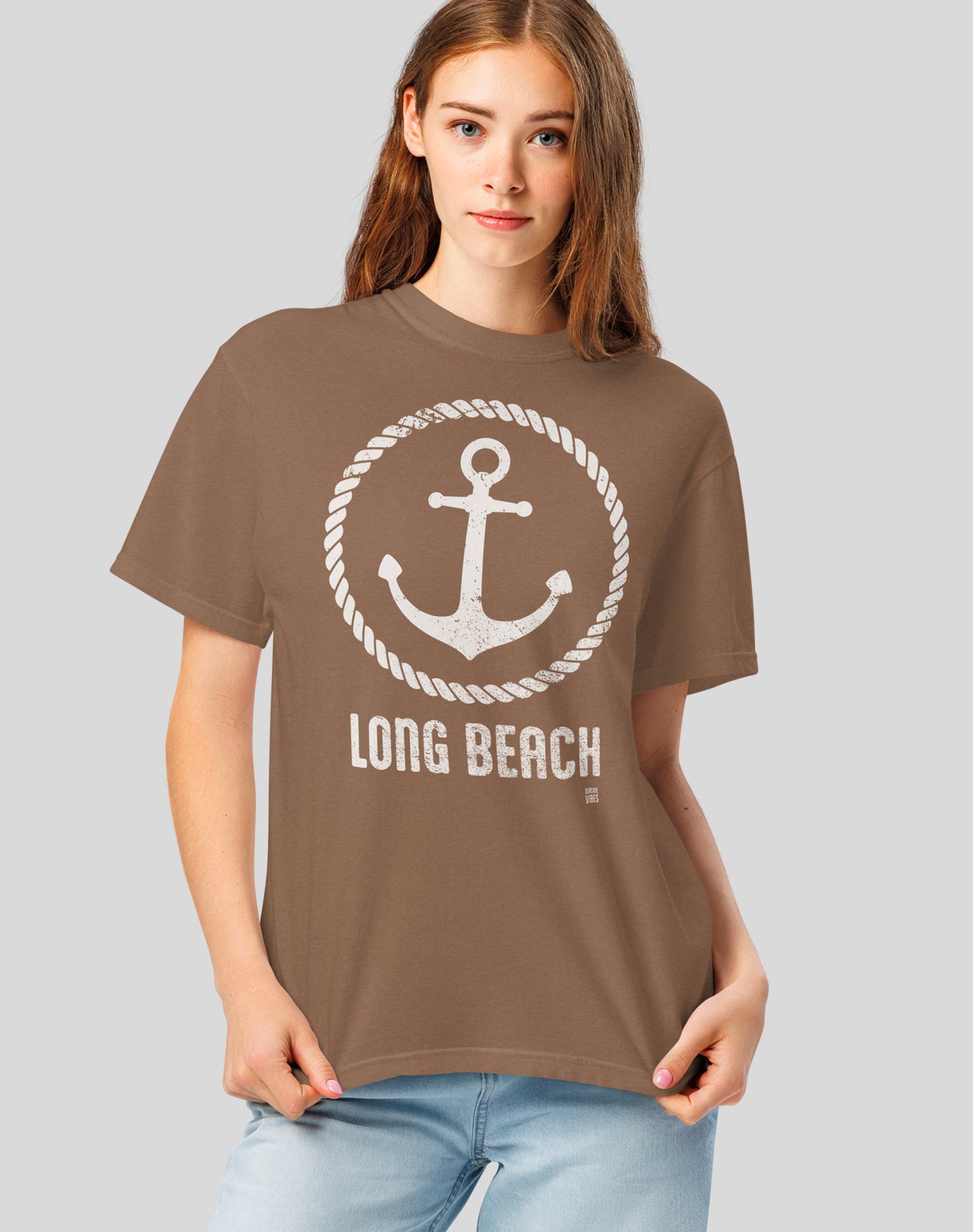 Unisex: Long Beach Roots Tee - 100% Cotton | Espresso